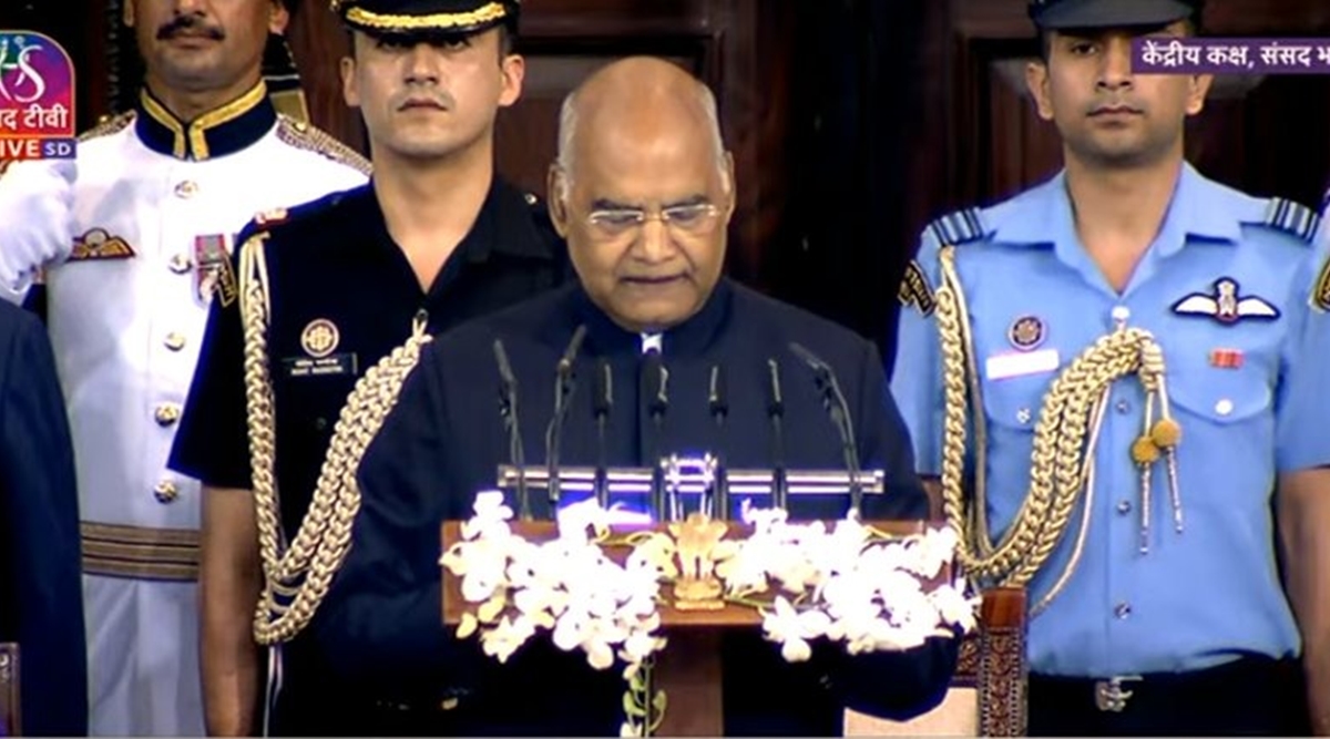 President Ram Nath Kovind addresses the Parliament. (Image: Sansad TV/ANI)