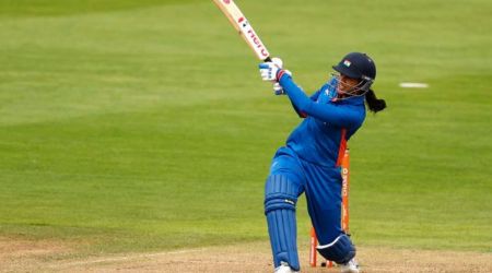 India's Smriti Mandhana hits the winning runs. (Reuters)