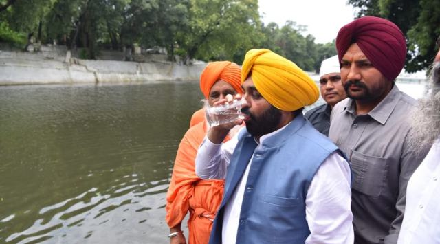 Punjab Chief Minister Bhagwant Mann drinks water from Kali Bein