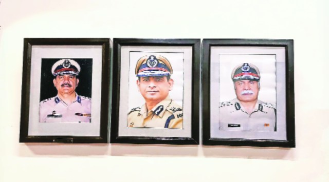 The Mumbai Police department has been putting up photographs of outgoing commissioners on the walls of the British-era stone building since the early 1950. (Express Photo)