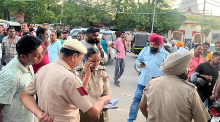 At the scene of crime. 