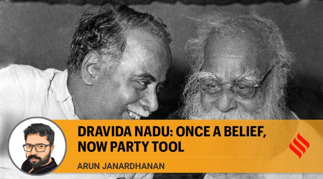 DMK founder Annadurai (left) with Periyar, who first coined term Dravida Nadu. (File)