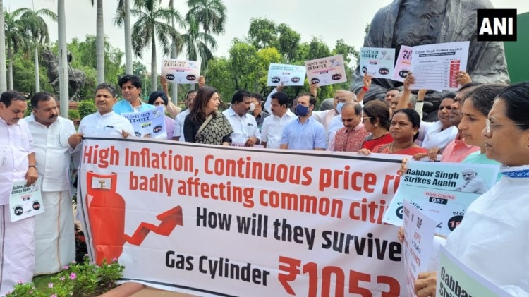 Opposition protests against price rise outside Parliament. (ANI)