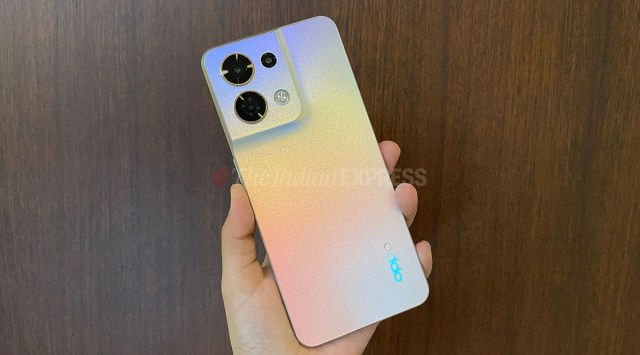 The back of the Oppo Reno8 5G (Image credit: Shruti Dhapola / Indian Express)
