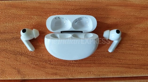 Oppo Enco X2 TWS earbuds are seen in this photo