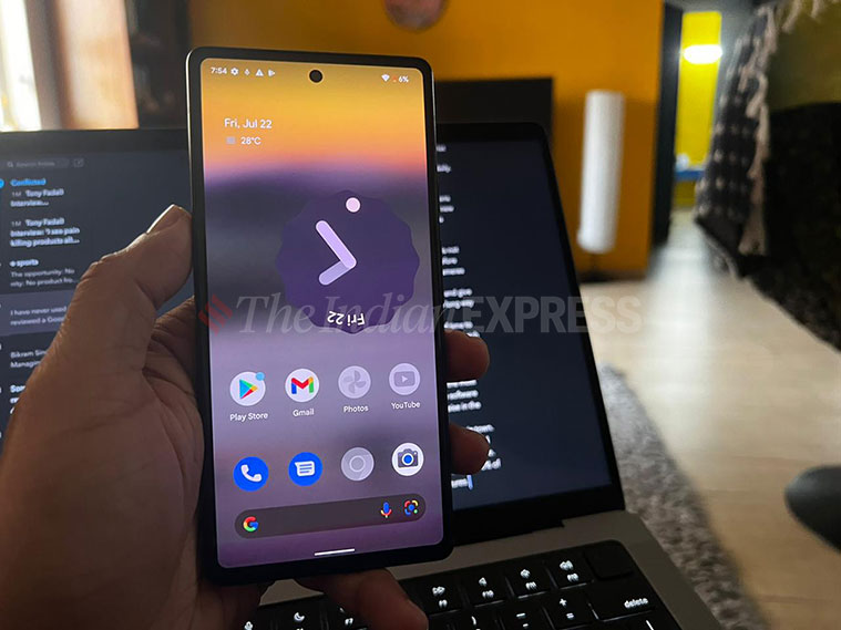 The Pixel 6a's screen with the Material You design is seen 