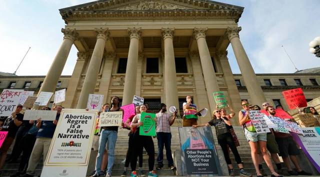 Abortion rights supporters protest at the Mississippi Capitol, about the U.S. Supreme Court overturning Roe v. Wade, thus ending constitutional protections for abortion. (AP)