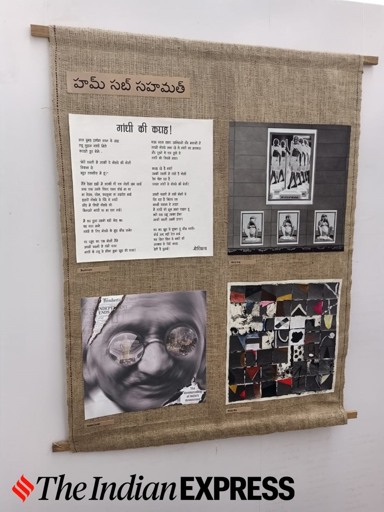 art, art exhibition, dissent, dissent through artworks, art exhibition on dissent, Hum Sab Sahmat: Reclaiming the Nation for its Citizens, Safdar Hashmi Memorial Trust (SAHMAT), poetry, Indian independence, 75 years of independence, indian express news