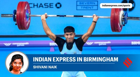  India's Sanket Sargar competes in the men’s 55kg category weightlifting event, at the Commonwealth Games 2022. (PTI)