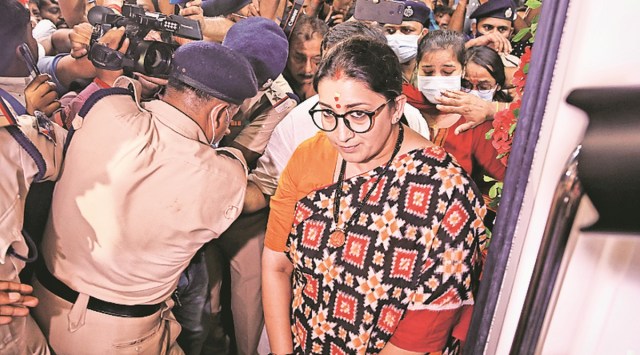 Union Minister Smriti Irani in Kolkata on Monday.  (Express Photo by Partha Paul)