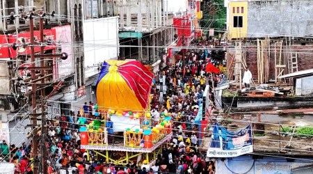 The crest of a chariot of Lord Jagannath Dev got loose and came down on devotees at Udaipur in Gomati district. (Picture sourced)