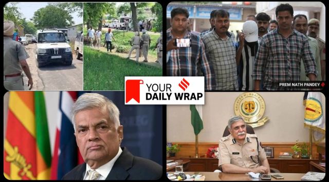 (Clockwise) Mohammed Zubair at the Patiala house court, Sanjay Pandey, Ranil Wickremesinghe, and Punjab Police at the encounter site.