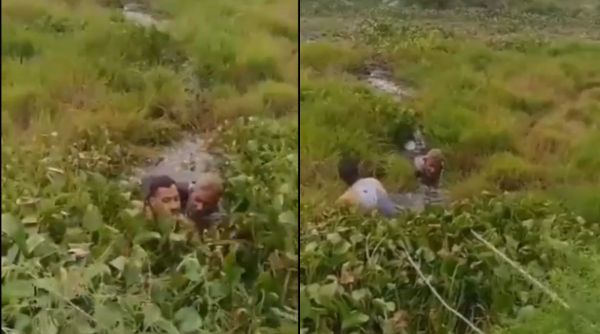 UP police , elderly man rescue from swamp, old man rescue, police constable, marsh land rescue, agra police, indian express