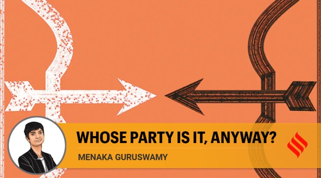 Menaka Guruswamy writes: There is a legal and constitutional framework to deal with issues when a party splinters and rival factions assert themselves as the recognised political party. (Illustration: CR Sasikumar)