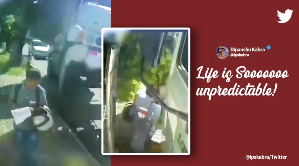 man survive after truck rams over, man escapes after truck hits, KTR, viral video, accident, indian express