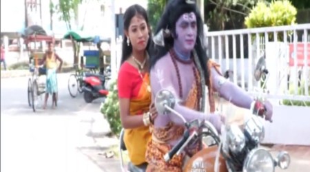 In Bora's play, videos of which are now circulating on social media, Shiva and Parvati are seen riding a two-wheeler which runs out of fuel. (Source: ANI)