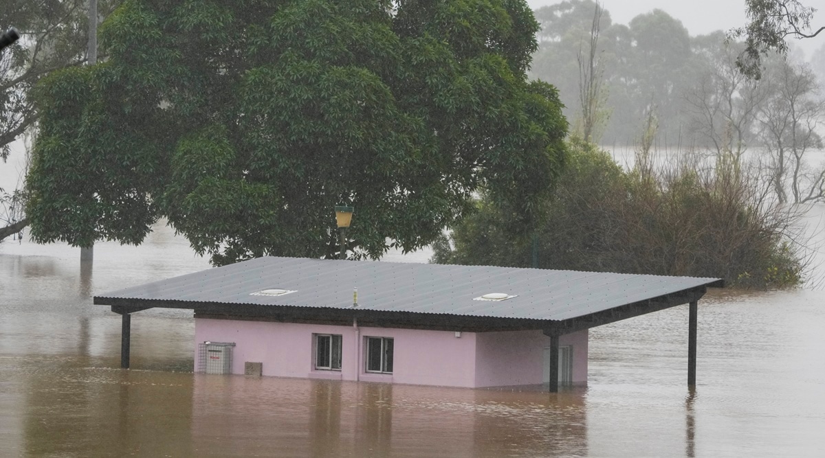 A building is inundated with water at Richmond on the outskirts of Sydney, Australia, July 5, 2022. (AP)