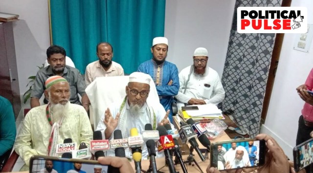 Tripura Wakf Board president Shah Alam speaking to the media. (Express photo by Debraj Deb)