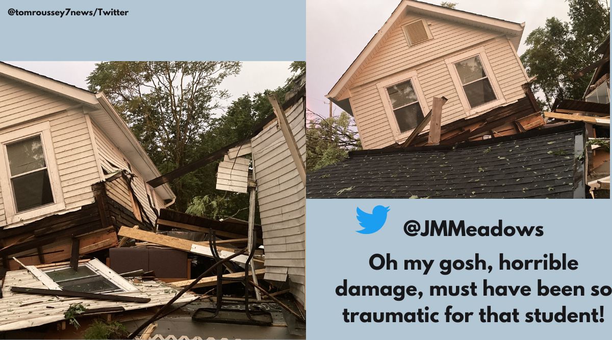 Strong winds rip house into two USA, House split into two USA, Strom breaks house into two in America, House breaks down in two pieces due to strong winds, Indian Express