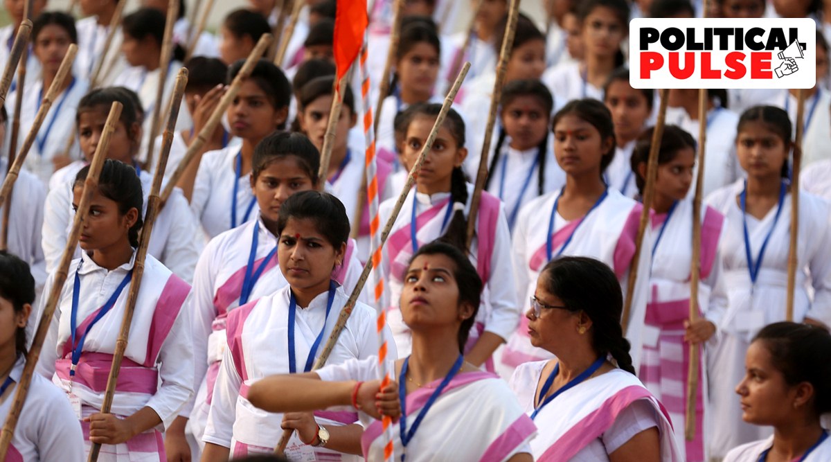 RSS' women wing carries out a march in Lucknow. (Express file photo by Vishal Srivastav)