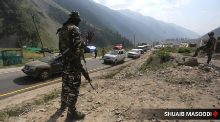 A joint team of J-K Police, Army and paramilitary forces cordoned off Hadigam village in Kulgam after inputs about the presence of militants in the village. (Representative image/Shuaib Masoodi)