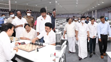 Chennai, Tamil Nadu, India. 29th July, 2022. A chess player gestures prior  the next move during the first round of the 44th Chess Olympiad in Chennai.  The total number of participants is