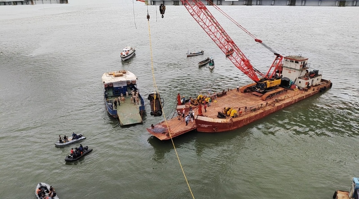 The incident took place at about 1 am early Thursday when the car bound for Panaji was crossing the bridge over the Zuari river, an important connector between North and South Goa. (Express Photo)