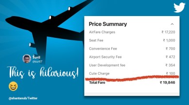 Common User Terminal Equipment, CUTE charge airlines, Cute charge Indigo airlines, viral tweet cute charge, Indian Express
