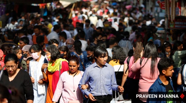 A crowded market in New Delhi. (Express Photo: Praveen Khanna, File)