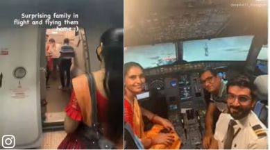 pilot surprises family, pilot flies family home, pilot takes parents home on flight, indian express