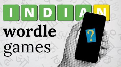 banner showing a hand holding a mobile phone with a question mark. the text on the banner says 'indian wordle games'