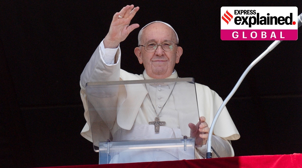 Pope Francis waves as he leads the Angelus prayer from his window, at the Vatican July 10, 2022. (Reuters)