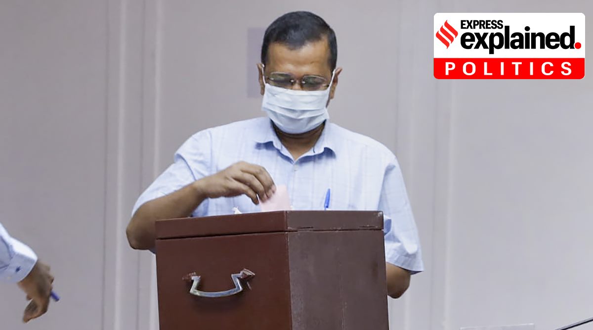 Delhi Chief Minister Arvind Kejriwal casts his vote in the President's election in the Delhi Assembly Monday. (PTI Photo)