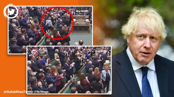 boris johnson, theresa may, boris final parliament speech, theresa may refuse to clap johnson, viral video, indian express