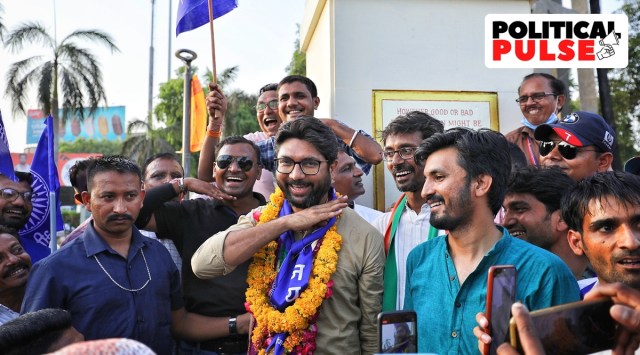 Dalit leader and Vadgam MLA Jignesh Mevani was among the seven recently-appointed working presidents of Gujarat Congress. (Express file photo by Nirmal Harindran)