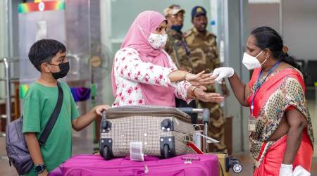 International passengers being screened at the airport following detection of a monkeypox case in neighbouring Kerala, in Chennai. (PTI)