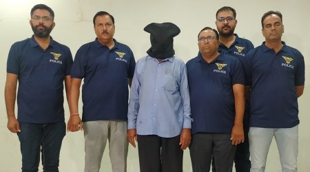 According to police, Nilesh Joshi, a resident of Ambawadi in Ahmedabad, was held from Awadh Express train at a railway station in Sawai Madhopur district of Rajasthan Saturday afternoon. (Express Photo)