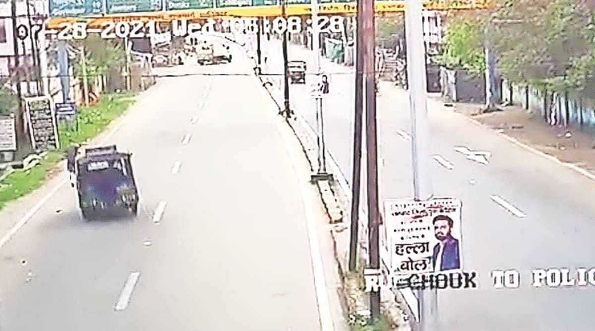 A videograb of CCTV footage just before the auto rammed into ASJ Uttam Anand.

