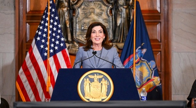 New York Gov Kathy Hochul speaks to reporters about legislation passed during a special legislative session, in the Red Room at the state Capitol, July 1, 2022, in Albany, NY. (AP)