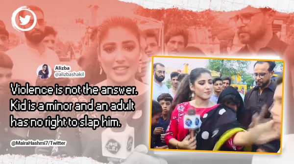 pak journalist boy slap, jornalist slap on camera, Maira Hashmi, Lahore Rang journalist slap, viral video, indian express