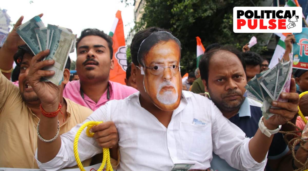Congress protests at Moulali in Kolkata over SSC corruption. (Express Photo: Partha Paul)