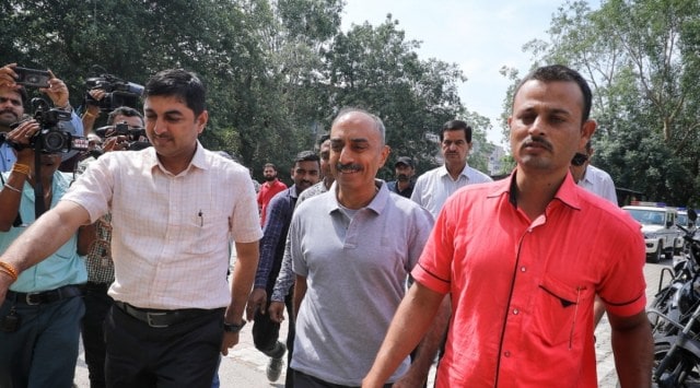 Former IPS officer Sanjiv Bhatt outside Gheekanta metropolitan court on Wednesday 
(Express photo by Nirmal Harindran)