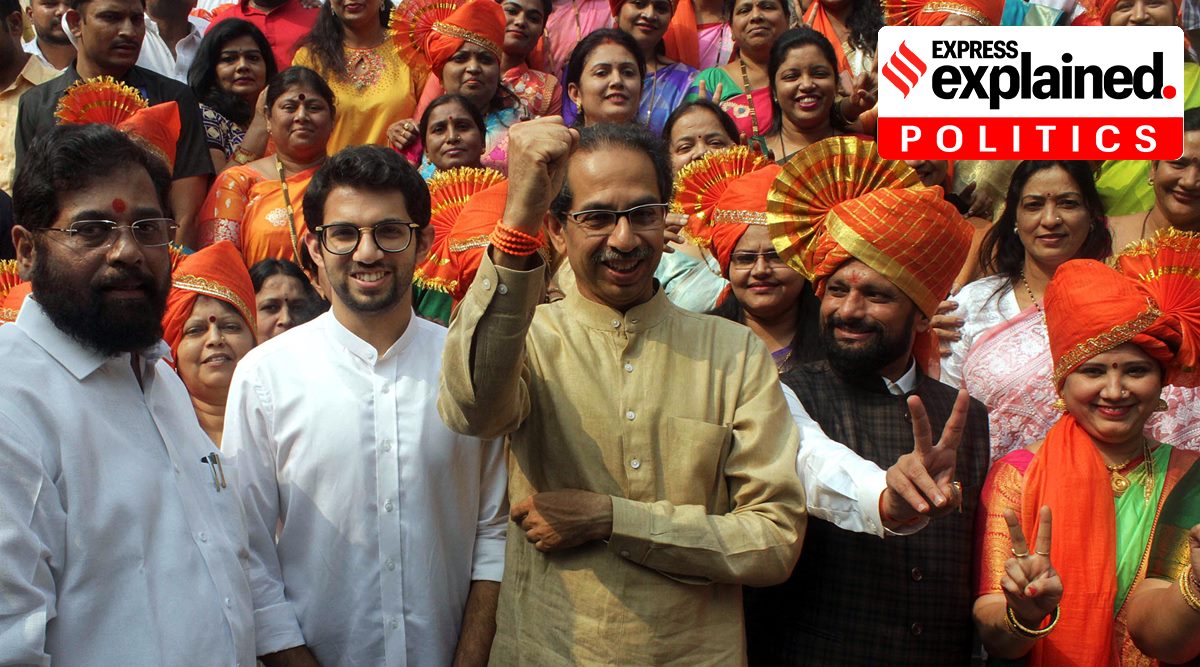 Uddhav Thackeray (extreme right)and Eknath Shinde (extreme left), now represent separate factions of the Shiv Sena. (Express Photo/File)