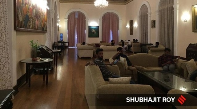 Protesters occupy President Gotabaya Rajapaksa’s large living room at the latter’s residence. (Express photo by Shubhajit Roy)