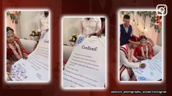 wedding contract, couple signs wedding contract, assam couple signs wedding contract, wedding, viral wedding video, indian express