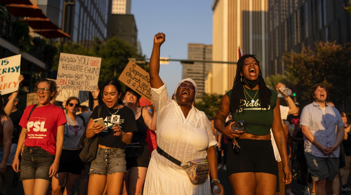 Abortion rights activists gather to protest in New Orleans on Friday, June 24, 2022. (Kathleen Flynn/The New York Times)