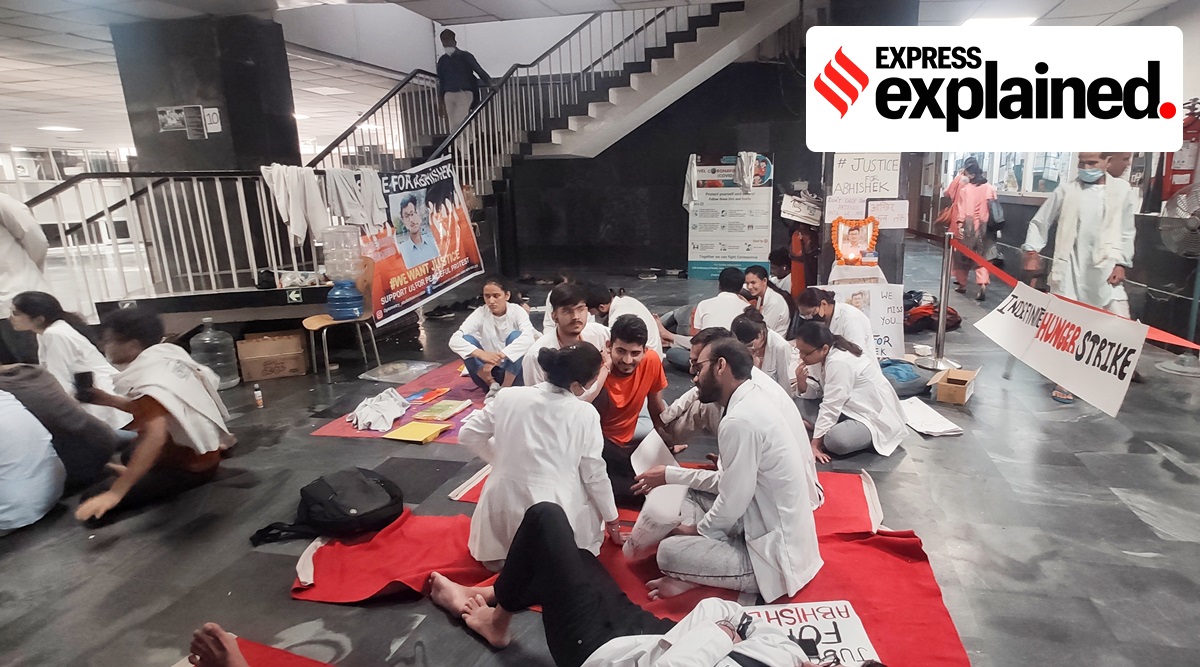 At AIIMS on Monday. (Express Photo: Abhinav Saha)