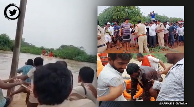 Andhra Pradesh Police rescue two men stranded in flood. Watch video ...