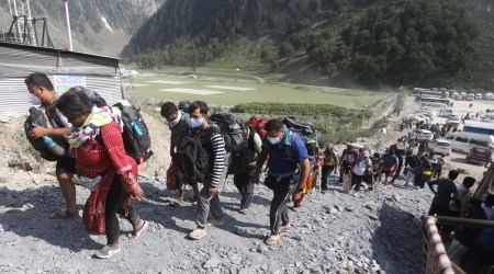 The J&K LG stated that despite inclement weather conditions for 20 days out of the total 44 days, the overall yatra remained peaceful. (Express photo by Shuaib Masoodi)
