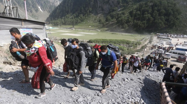 The J&K LG stated that despite inclement weather conditions for 20 days out of the total 44 days, the overall yatra remained peaceful. (Express photo by Shuaib Masoodi)
